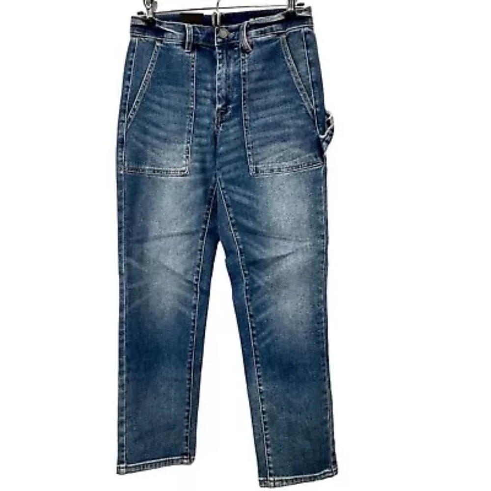 Blank NYC Carpenter Jeans 27 Blue Denim Straight Leg Utility Thank U Next NWT